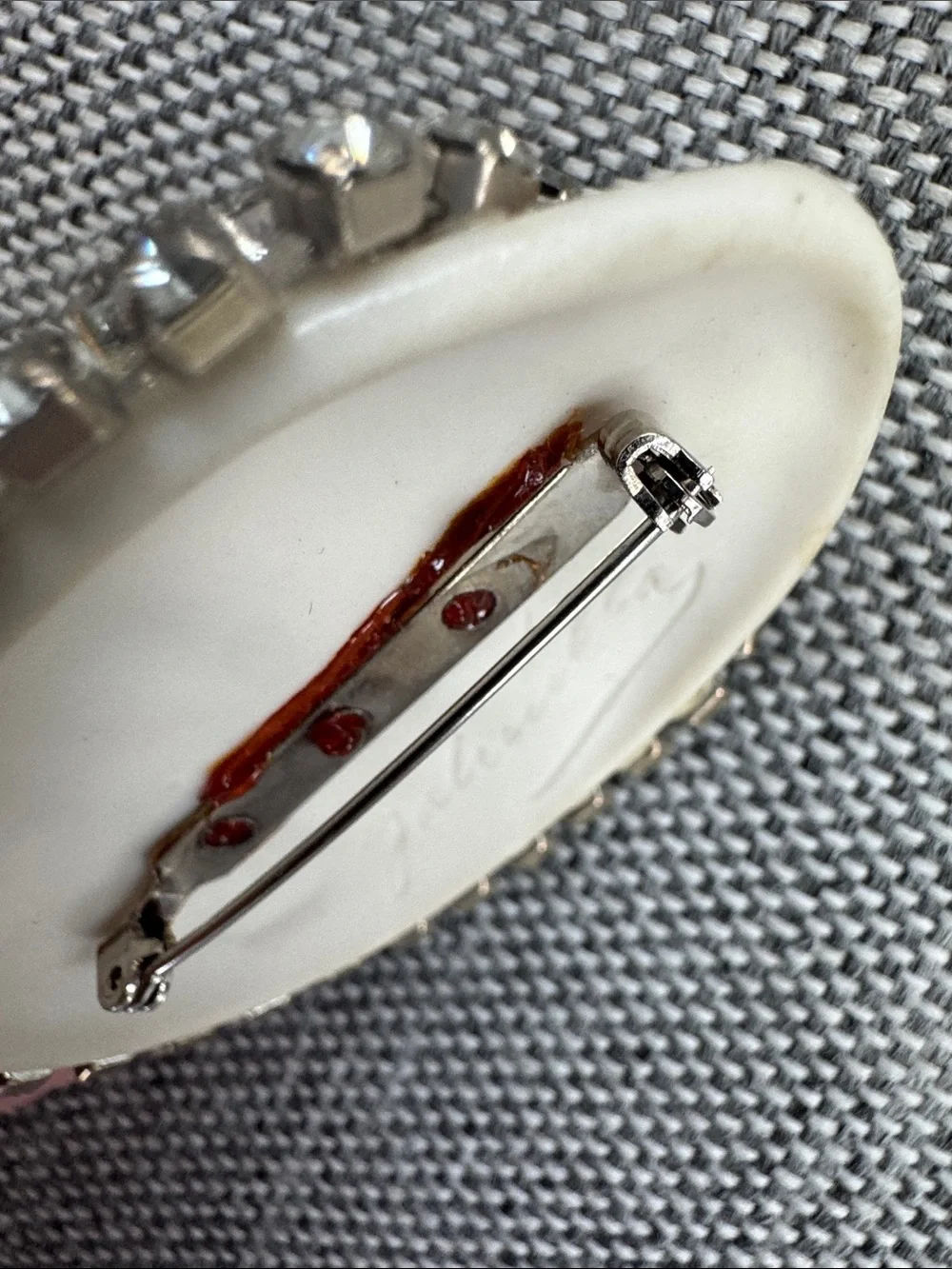 Gabriella Vantage Art Deco Porcelain Flapper Girl Face Rhinestone Brooch Pin